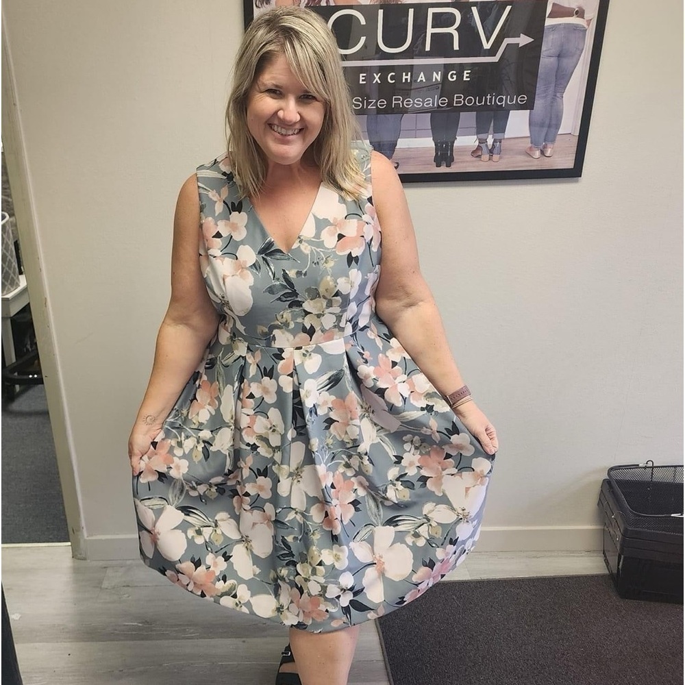 Lane Bryant Slate Blue Floral Fit & Flare Dress - NEW - Size 16W